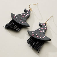 Resin Witch Hat Drop Earrings with Glitter Fringe