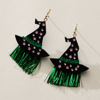 Resin Witch Hat Drop Earrings with Glitter Fringe