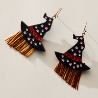 Resin Witch Hat Drop Earrings with Glitter Fringe