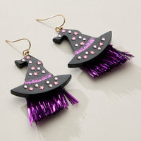 Resin Witch Hat Drop Earrings with Glitter Fringe