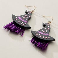 Resin Witch Hat Drop Earrings with Glitter Fringe