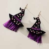 Resin Witch Hat Drop Earrings with Glitter Fringe