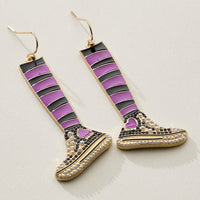 Striped Sneaker Enamel Drop Earrings with Pearl Detail