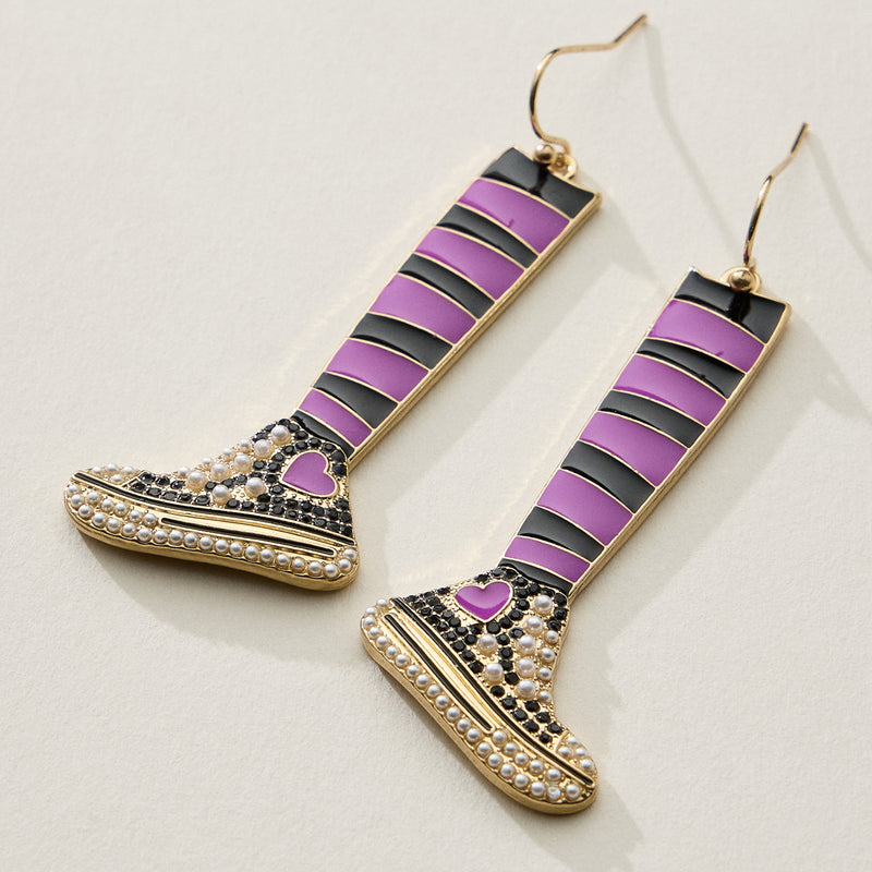 Striped Sneaker Enamel Drop Earrings with Pearl Detail