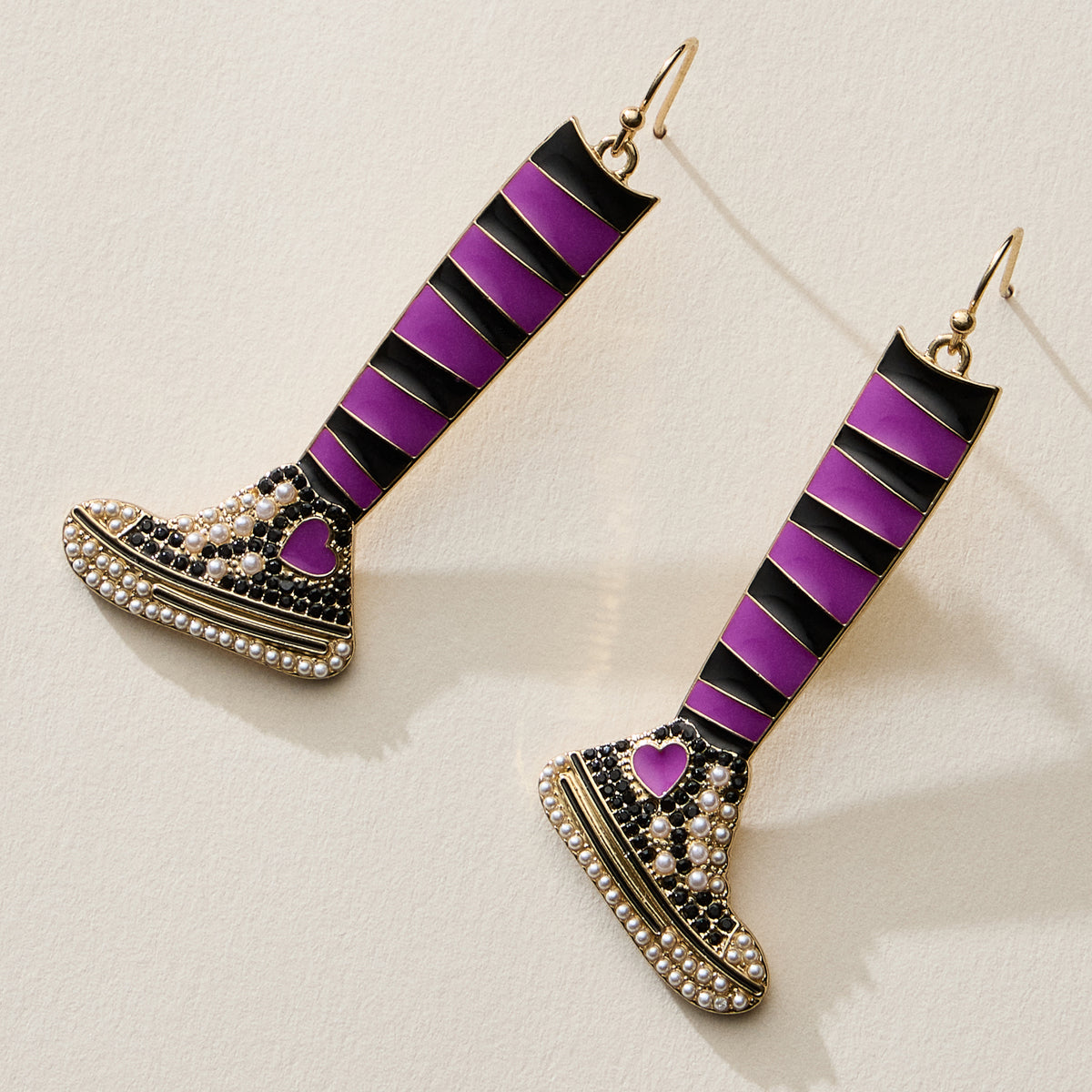 Striped Sneaker Enamel Drop Earrings with Pearl Detail