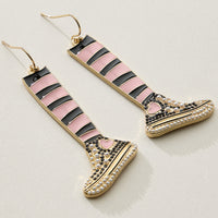 Striped Sneaker Enamel Drop Earrings with Pearl Detail