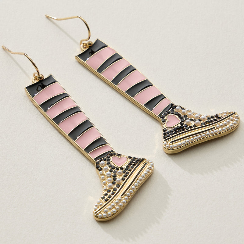 Striped Sneaker Enamel Drop Earrings with Pearl Detail