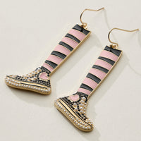 Striped Sneaker Enamel Drop Earrings with Pearl Detail
