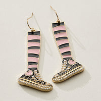 Striped Sneaker Enamel Drop Earrings with Pearl Detail