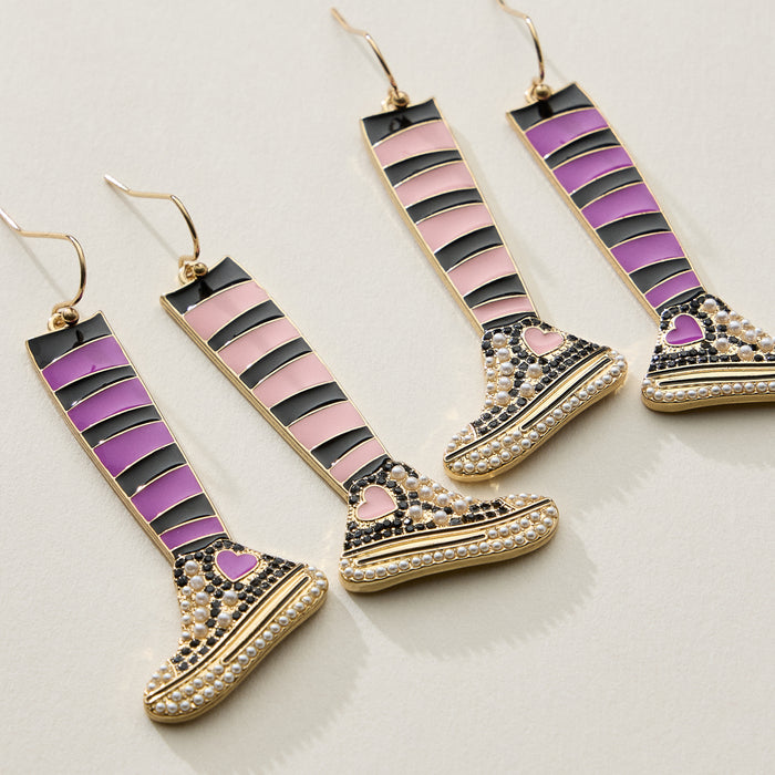 Striped Sneaker Enamel Drop Earrings with Pearl Detail