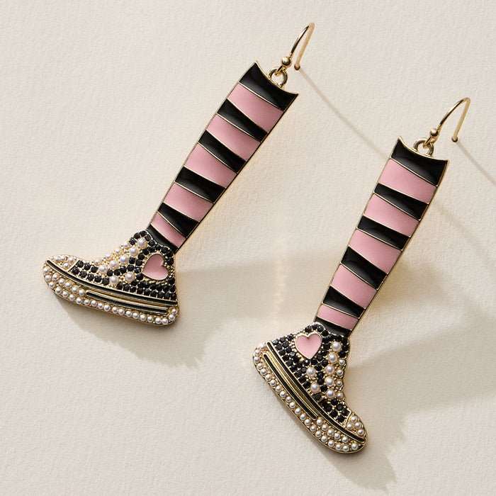 Striped Sneaker Enamel Drop Earrings with Pearl Detail