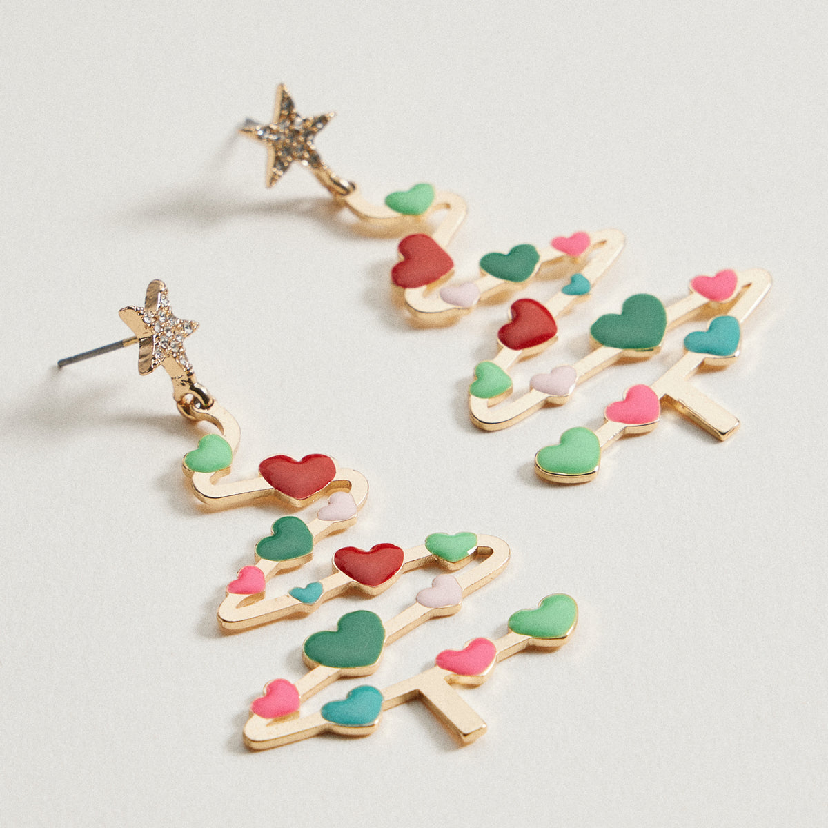 Christmas Tree & Hearts Dangling Earrings