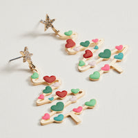 Christmas Tree & Hearts Dangling Earrings