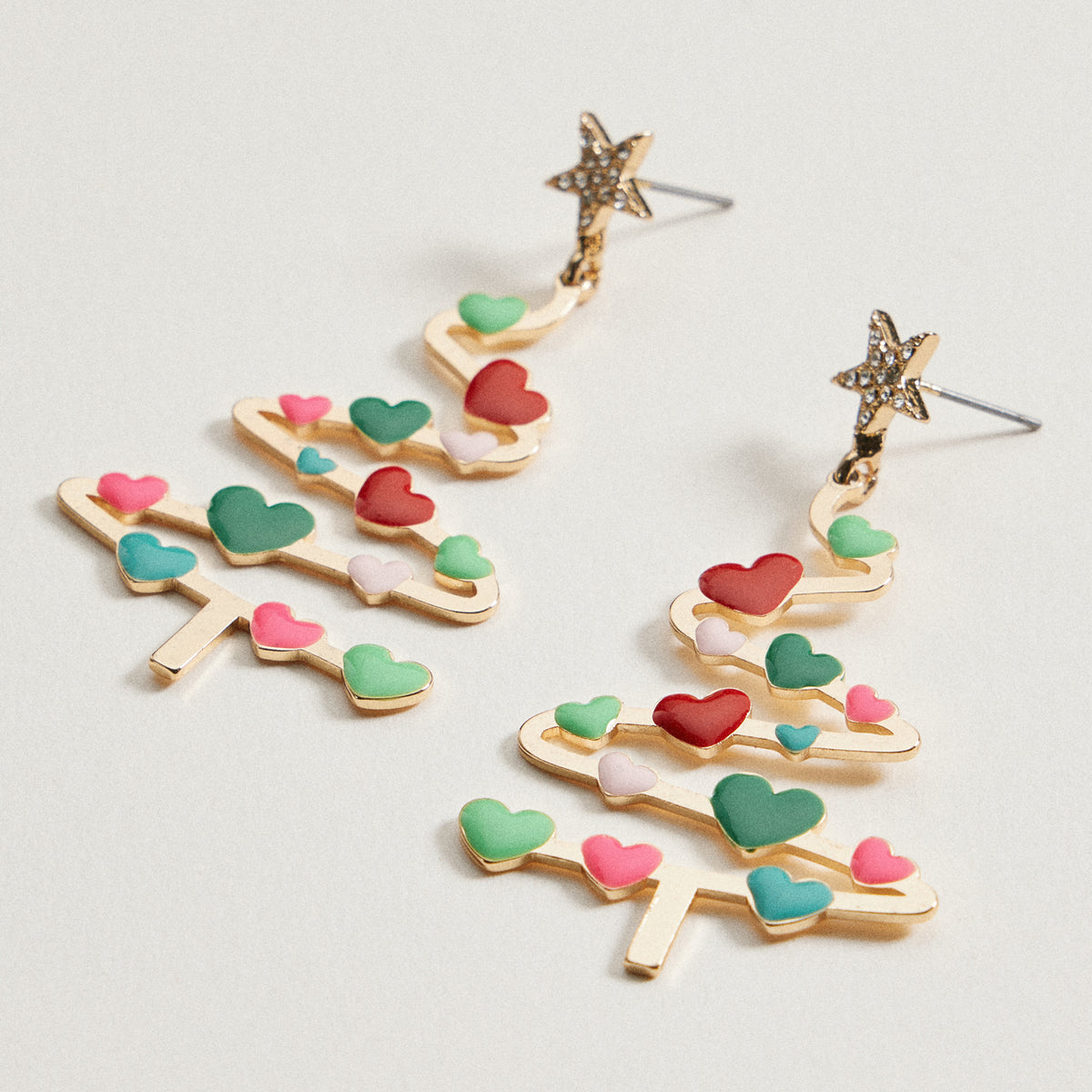 Christmas Tree & Hearts Dangling Earrings