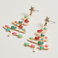 Christmas Tree & Hearts Dangling Earrings
