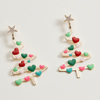 Christmas Tree & Hearts Dangling Earrings