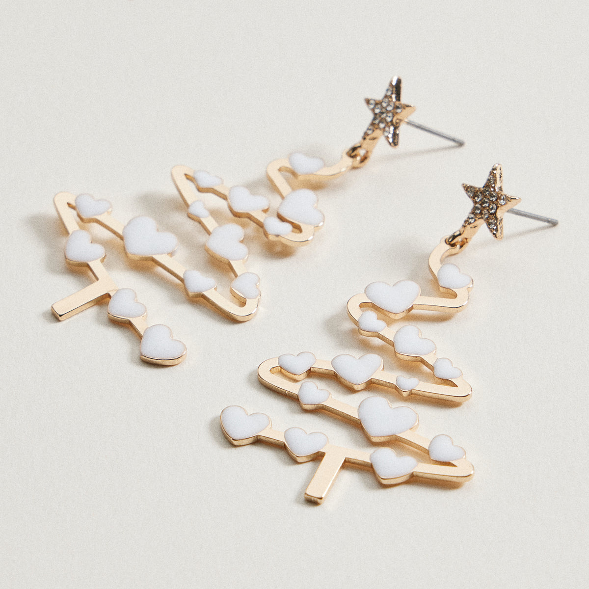 Christmas Tree & Hearts Dangling Earrings