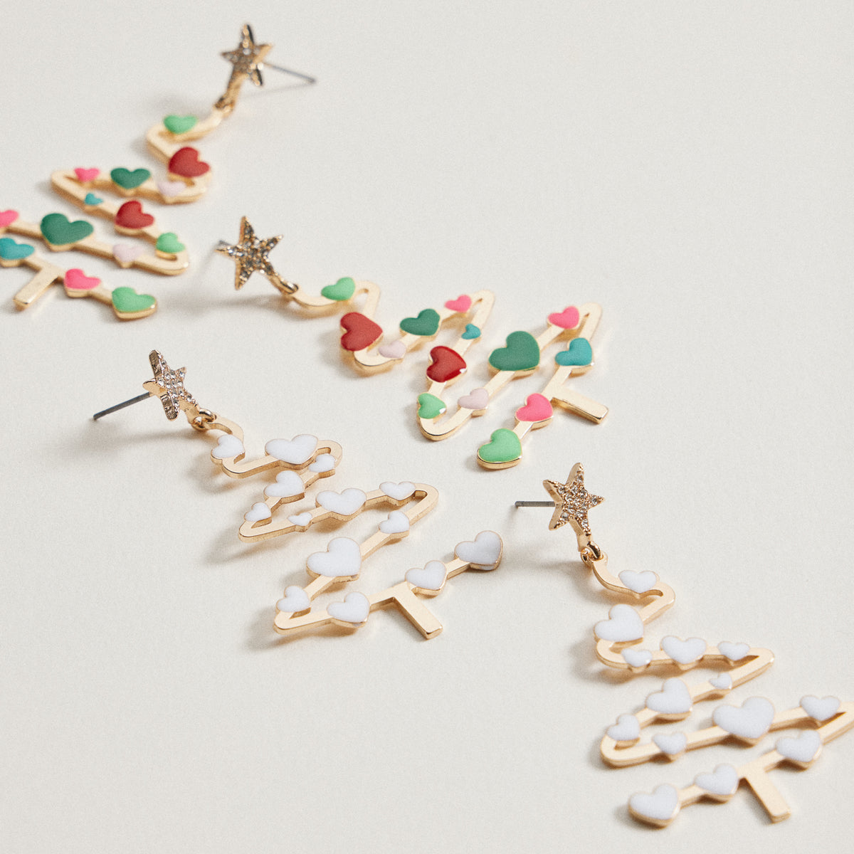 Christmas Tree & Hearts Dangling Earrings