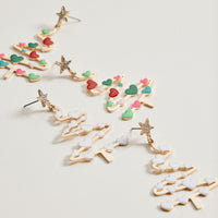 Christmas Tree & Hearts Dangling Earrings