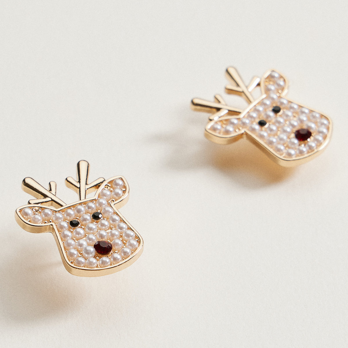 Pearl Reindeer Stud Earrings | Holiday Christmas Earrings