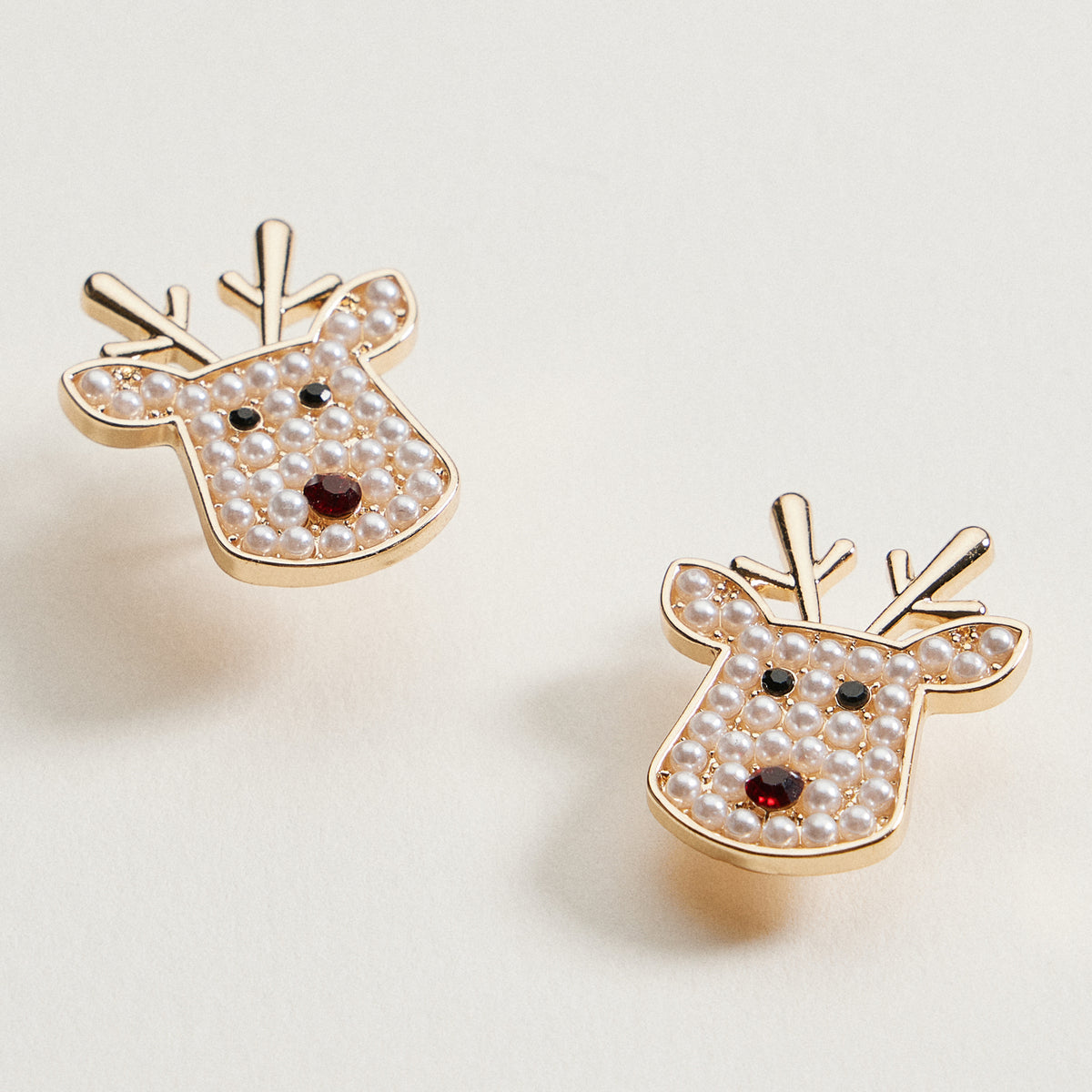 Pearl Reindeer Stud Earrings | Holiday Christmas Earrings