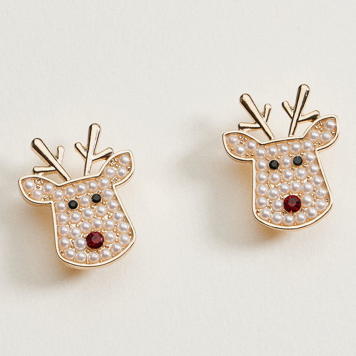 Pearl Reindeer Stud Earrings | Holiday Christmas Earrings