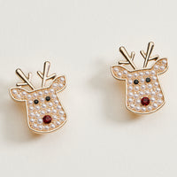 Pearl Reindeer Stud Earrings | Holiday Christmas Earrings