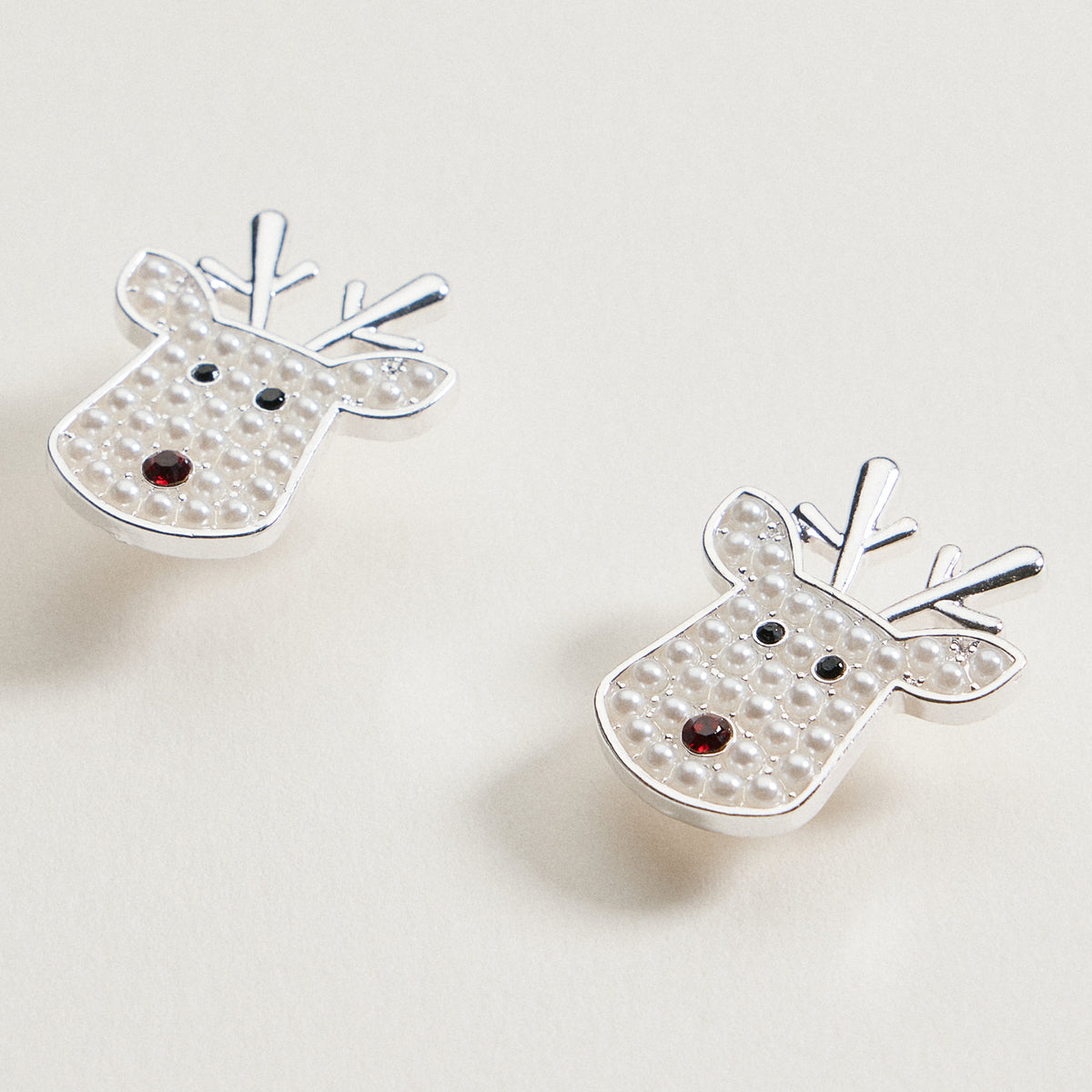 Pearl Reindeer Stud Earrings | Holiday Christmas Earrings