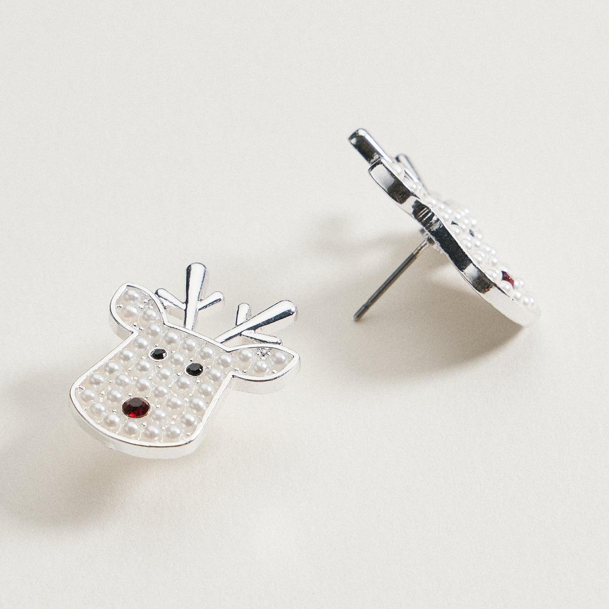 Pearl Reindeer Stud Earrings | Holiday Christmas Earrings