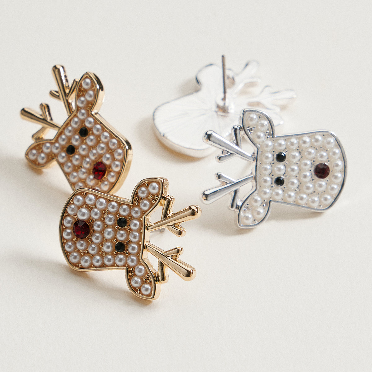 Pearl Reindeer Stud Earrings | Holiday Christmas Earrings