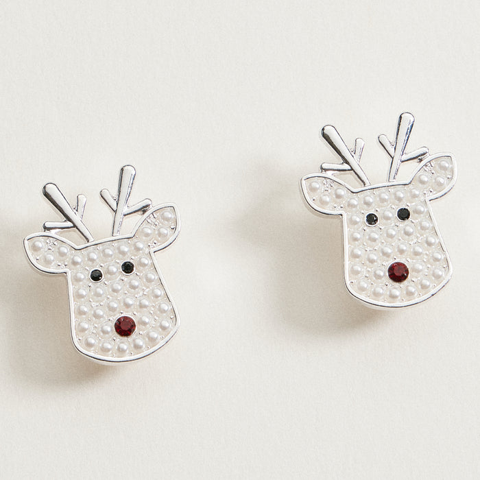 Pearl Reindeer Stud Earrings | Holiday Christmas Earrings