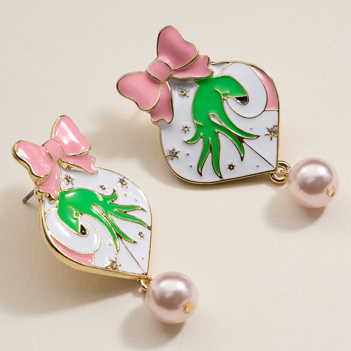 Christmas Ball & Green Monster Dangling Earrings