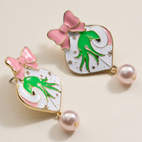 Christmas Ball & Green Monster Dangling Earrings