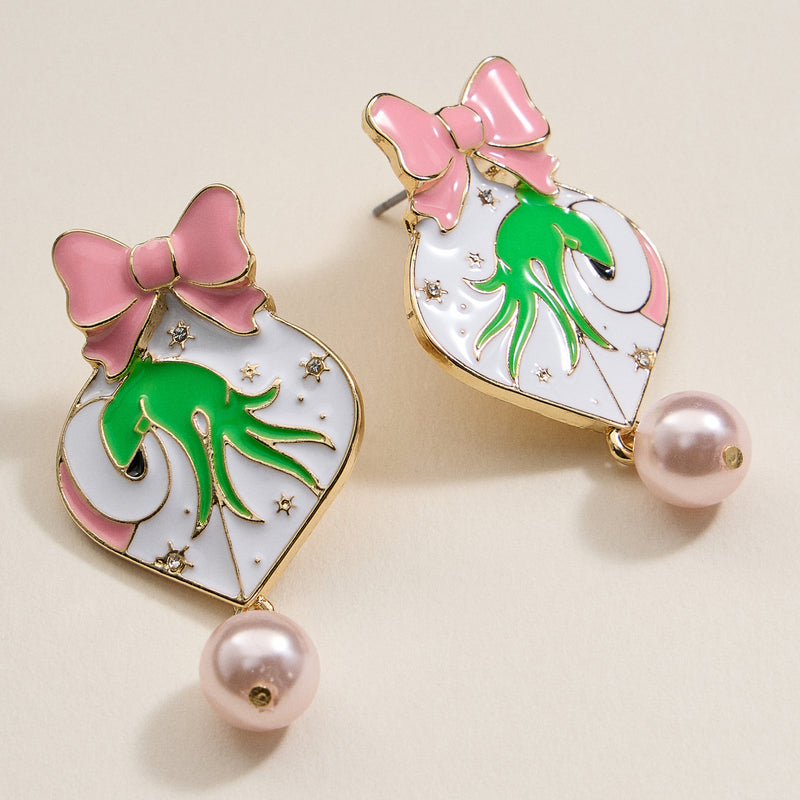 Christmas Ball & Green Monster Dangling Earrings
