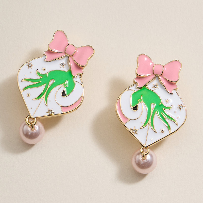 Christmas Ball & Green Monster Dangling Earrings