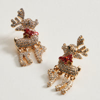 Rhinestone Reindeer Drop Earrings | Holiday Charm Design