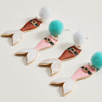 Glitter Santa Mermaid Dangle Earrings | Pom Pom Holiday Earrings