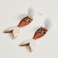 Glitter Santa Mermaid Dangle Earrings | Pom Pom Holiday Earrings