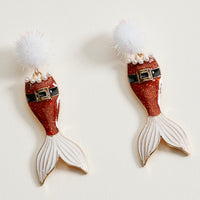 Glitter Santa Mermaid Dangle Earrings | Pom Pom Holiday Earrings