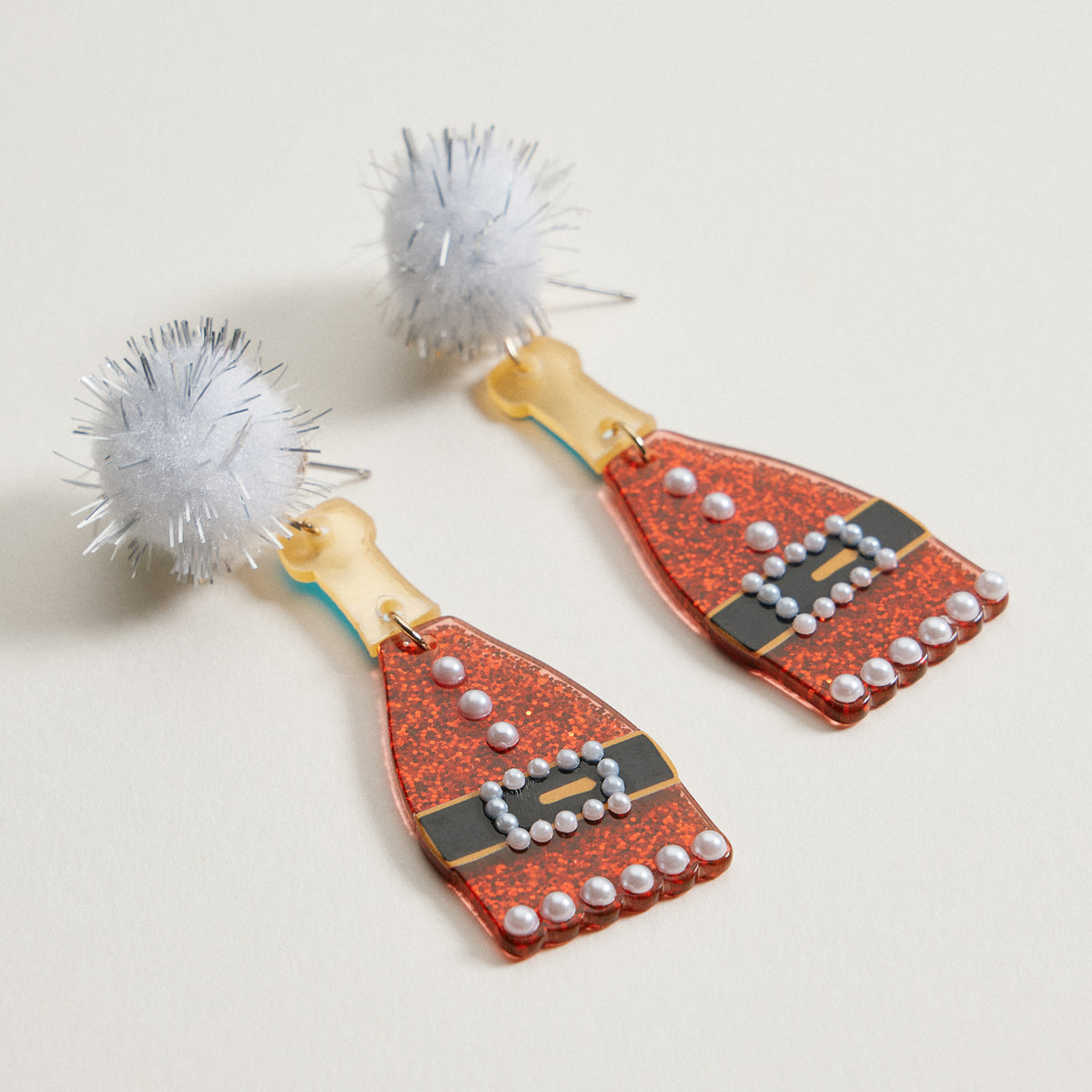 Glitter Santa Coat Dangle Earrings | Pom Pom Holiday Earrings