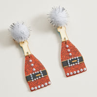 Glitter Santa Coat Dangle Earrings | Pom Pom Holiday Earrings