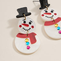 Christmas Snow Man Acetate Dangling Earrings