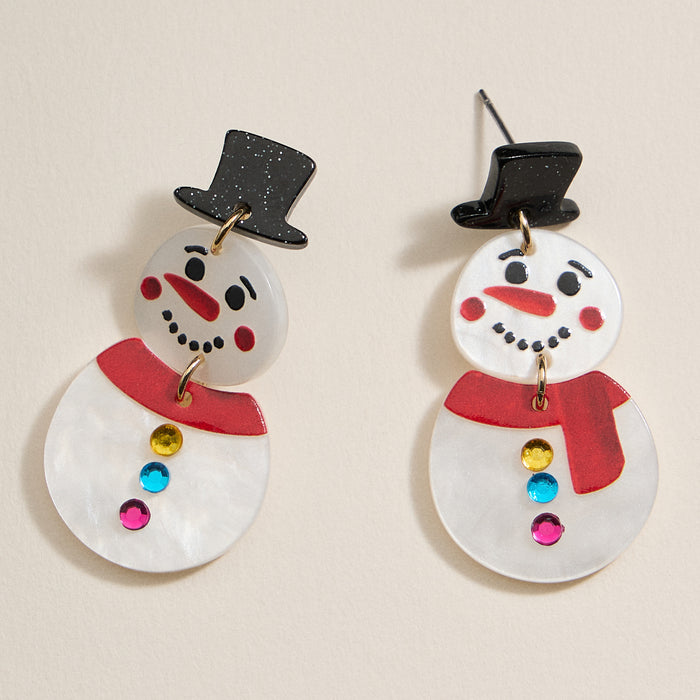 Christmas Snow Man Acetate Dangling Earrings