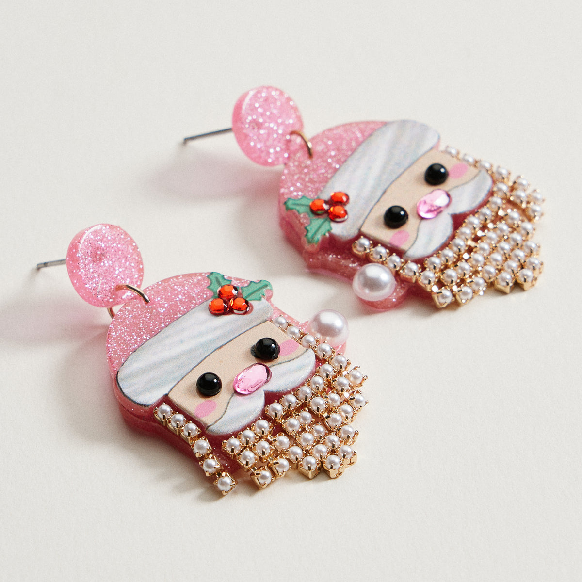 Pearl Bearded Santa Dangle Earrings | Holiday Earrings