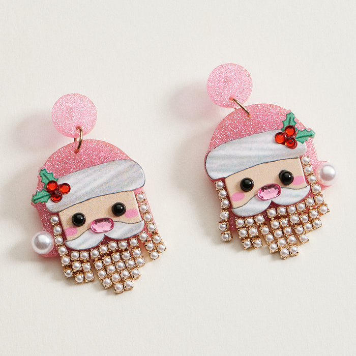 Pearl Bearded Santa Dangle Earrings | Holiday Earrings