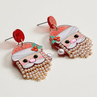 Pearl Bearded Santa Dangle Earrings | Holiday Earrings