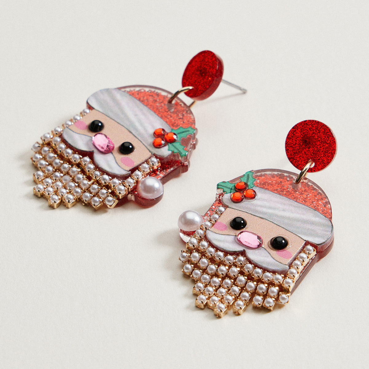 Pearl Bearded Santa Dangle Earrings | Holiday Earrings