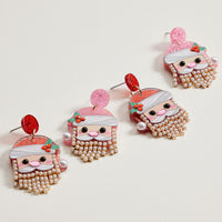 Pearl Bearded Santa Dangle Earrings | Holiday Earrings
