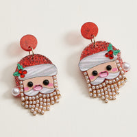 Pearl Bearded Santa Dangle Earrings | Holiday Earrings