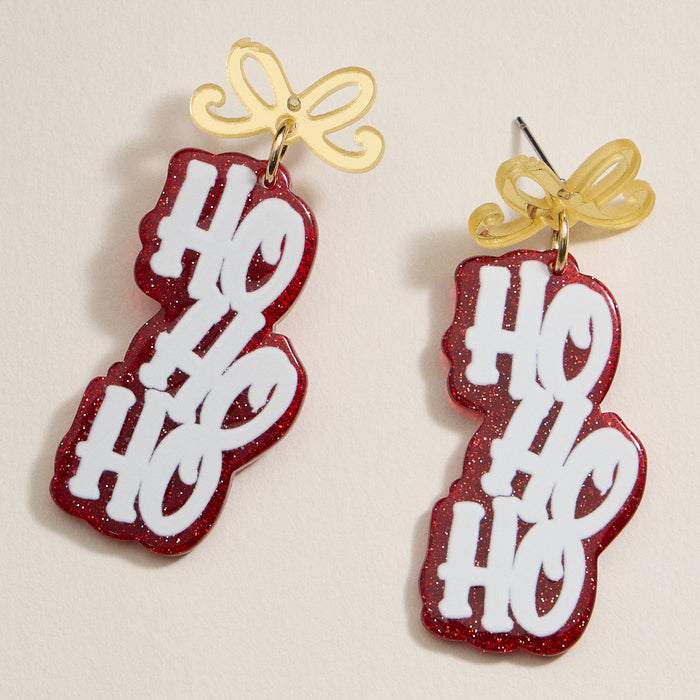 Christmas Ho Ho Ho Acetate Dangling Earrings